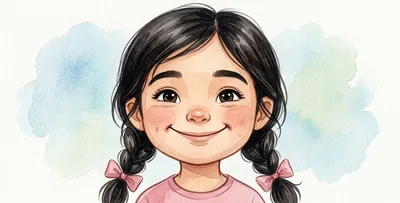 La cara de la niña contenta, con una sonrisa ancha.