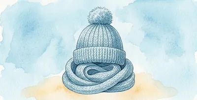 Un gorro de lana con pompón y una bufanda enrollada.