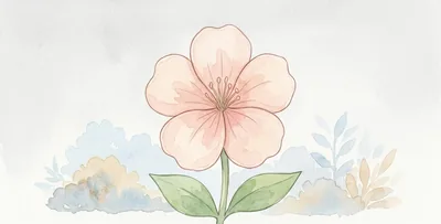 Una flor grande de cinco pétalos, con el tallo corto y dos hojas verdes.
