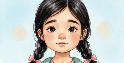 La cara de la niña con las cejas inclinadas hacia el centro y la boca en un arco suave hacia abajo.